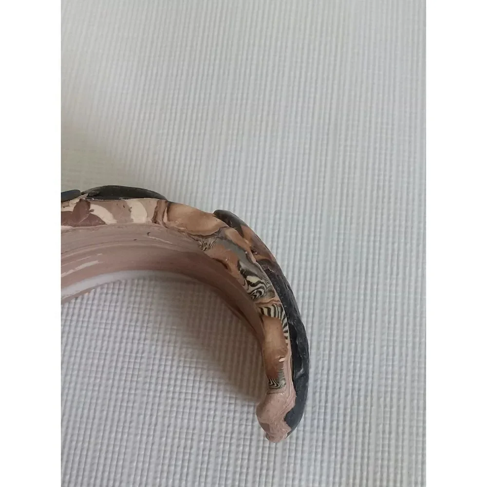 Handmade Shades of Brown and Black Multi Print Polymer Clay Cuff Style Bracelet